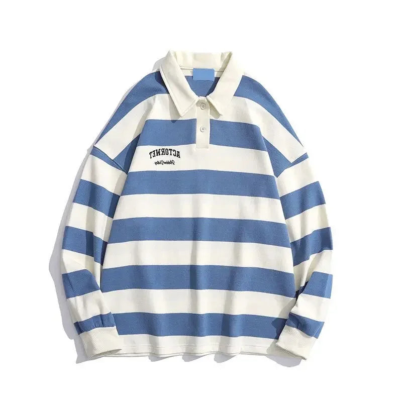 Oversize Pullover Big Size T Shirt for Man Baggy Stripe Polo Fashion Trends 2025 It A New Korean Top Luxury Japan Men's Clothing