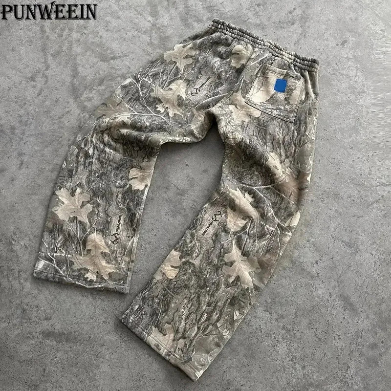 Y2K Baggy pants men vintage straight Elastic belt Camouflage Pattern pants Harajuku Hip Hop women Sweatpants wide leg trousers
