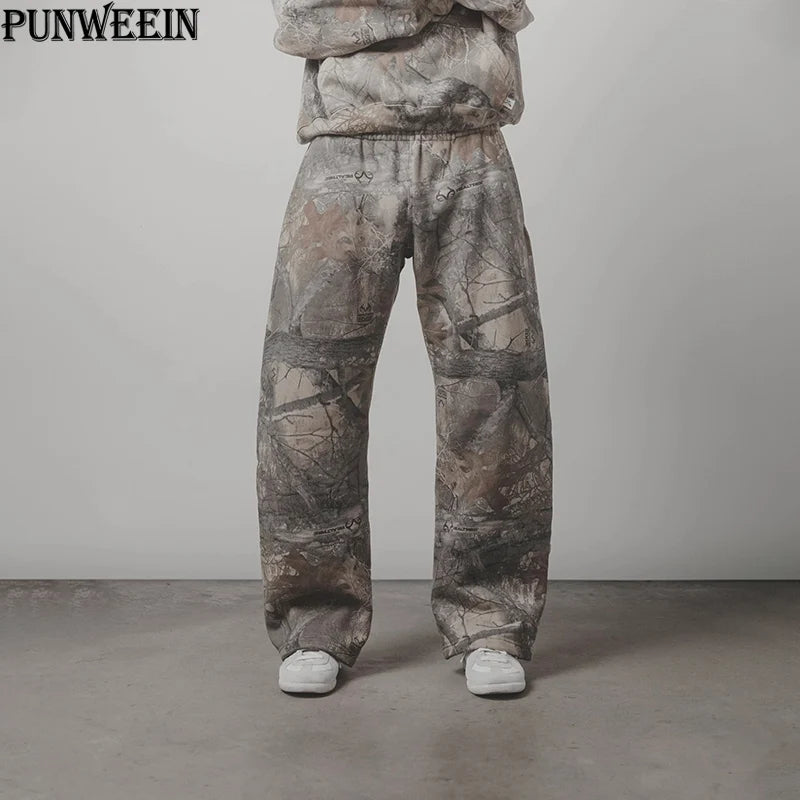 Y2K Baggy pants men vintage straight Elastic belt Camouflage Pattern pants Harajuku Hip Hop women Sweatpants wide leg trousers