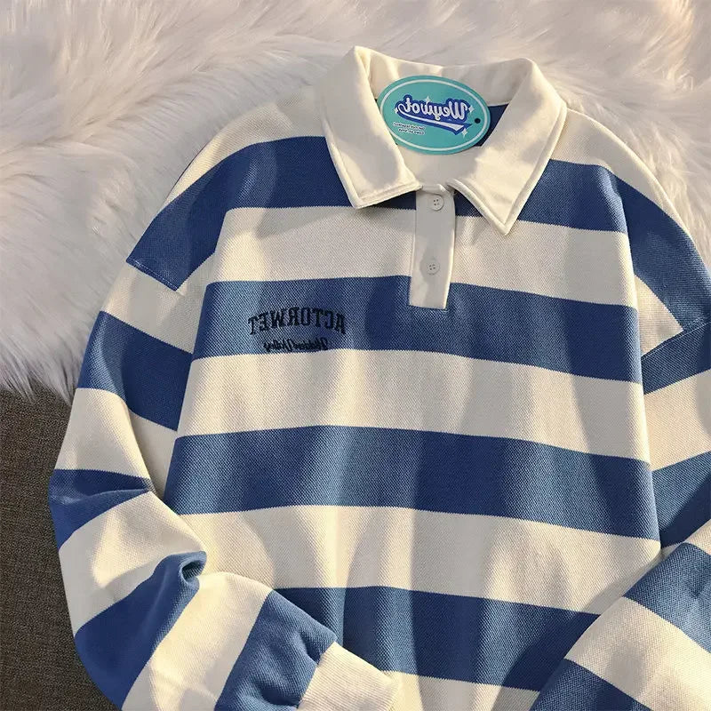 Oversize Pullover Big Size T Shirt for Man Baggy Stripe Polo Fashion Trends 2025 It A New Korean Top Luxury Japan Men's Clothing