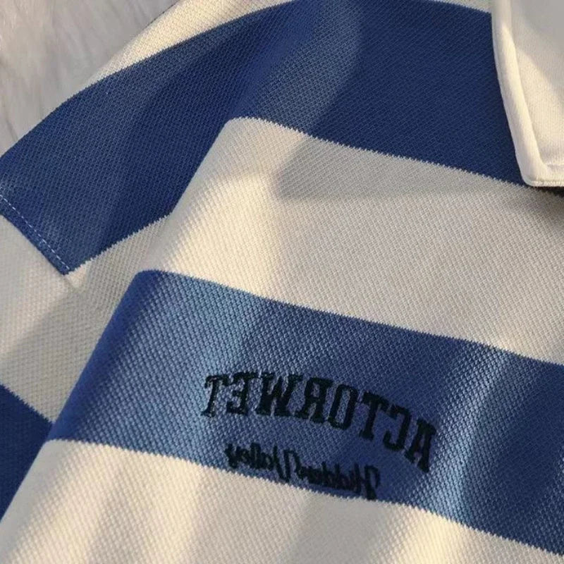 Oversize Pullover Big Size T Shirt for Man Baggy Stripe Polo Fashion Trends 2025 It A New Korean Top Luxury Japan Men's Clothing