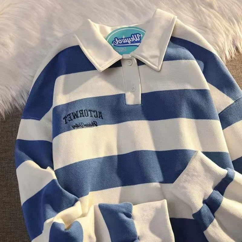 Oversize Pullover Big Size T Shirt for Man Baggy Stripe Polo Fashion Trends 2025 It A New Korean Top Luxury Japan Men's Clothing