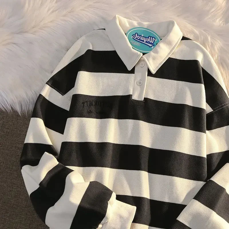 Oversize Pullover Big Size T Shirt for Man Baggy Stripe Polo Fashion Trends 2025 It A New Korean Top Luxury Japan Men's Clothing