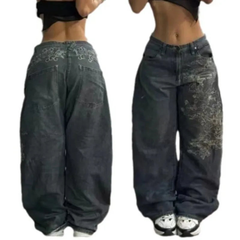Streetwear New Fashion Oversized Print Baggy Jeans Y2K Harajuku Hip-hop Vintage Pop Gothic High Waist Wide-leg Pants Trousers