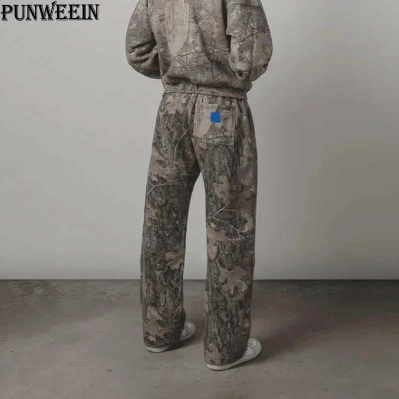 Y2K Baggy pants men vintage straight Elastic belt Camouflage Pattern pants Harajuku Hip Hop women Sweatpants wide leg trousers
